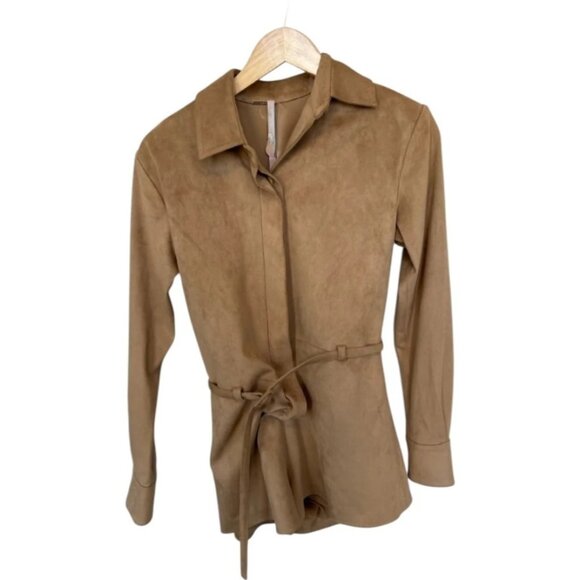 NWT Alexis Archers Romper Tan Vegan Suede Long Sleeve Size XS - Picture 9 of 10